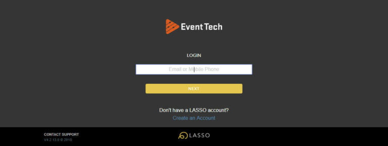 Event Tech LASSO login screen